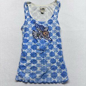 Lucky Brand Womens Y2K Tank Top Size M Peace Dove Embroidered Vtg Tie Dye Boho